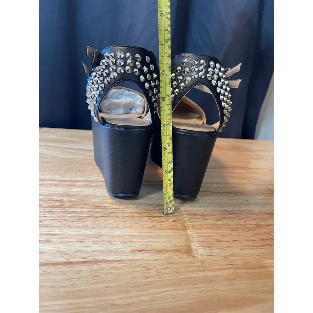 Ego and Greed She Cray Black Studded Platform Wedge Sandals Womens Size 7 Punk